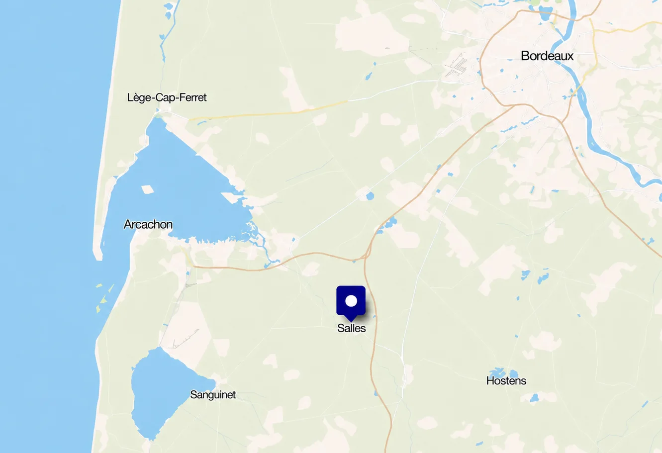 Carte approximative de Salles et de ses accès